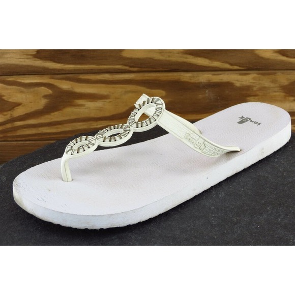 Sanuk Size 5-7 M‎ Off White Flip Flop Synthetic Women Sandal Shoes - Picture 1 of 7